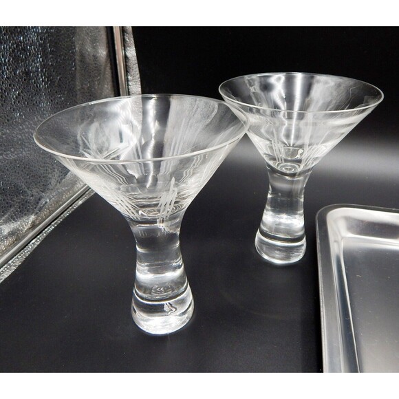 Home Essentials Hex 11 Martini Cocktail Set Shaker Tray Glasses S/4 Etched Lines - Picture 4 of 13